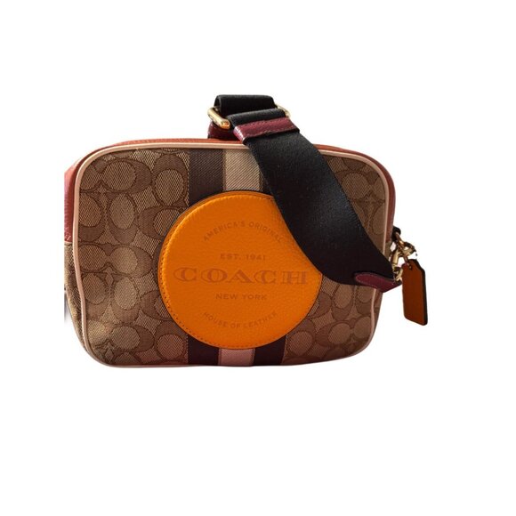 Coach Mini Dempsey Camera Bag In Signature Jacquard w Stripe & Coach Patch - Picture 1 of 10